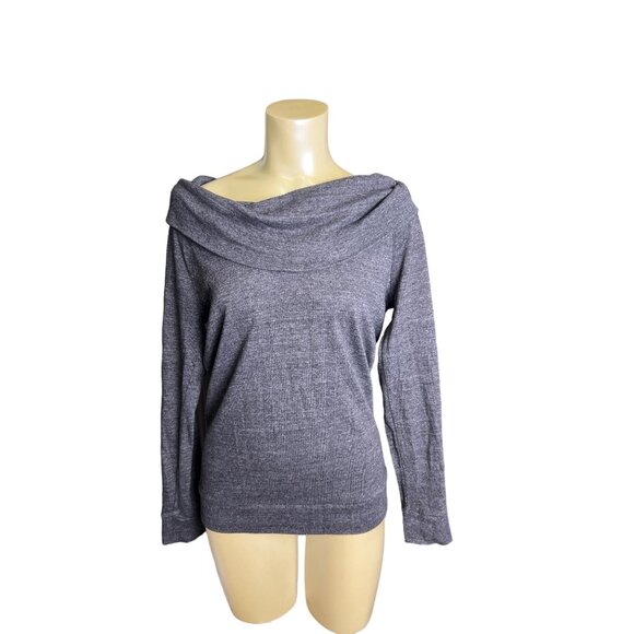 Fossil women small off shoulder charcoal gray knit top long sleeve soft  G759 - Picture 1 of 9